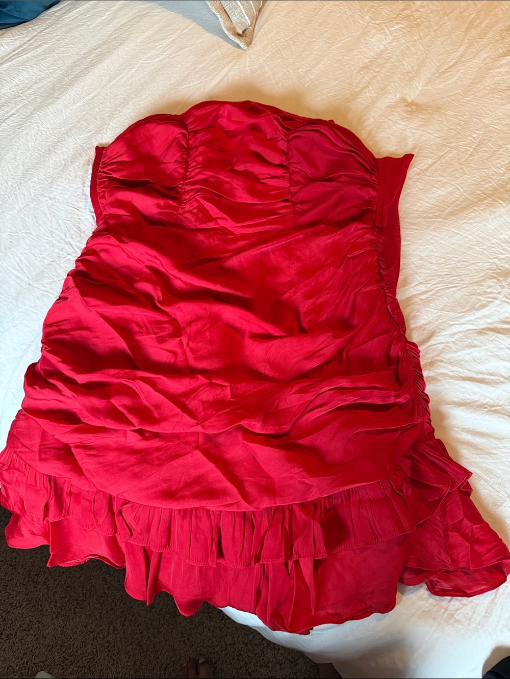 Selfie Leslie Red Strapless Ruffle Mini Dress